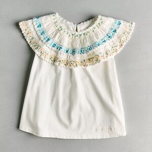 Zara x Sea NY floral collar shirt Embroidered White Kids Top